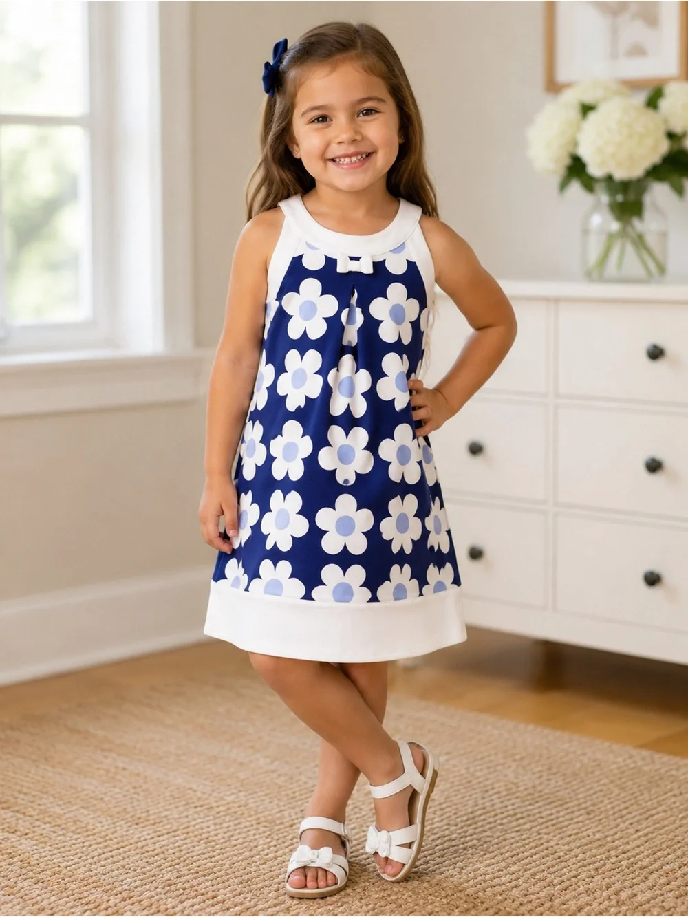 Gymboree Size 7 Blue Flower Dress Hippy Retro Mod Sleeveless
